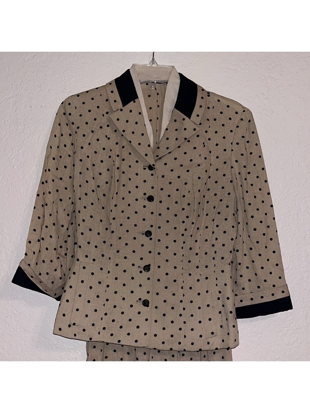 Vintage 50s 60s polka dot skirt and jacket / blouse • modest • suit • 70s • - Picture 3 of 13